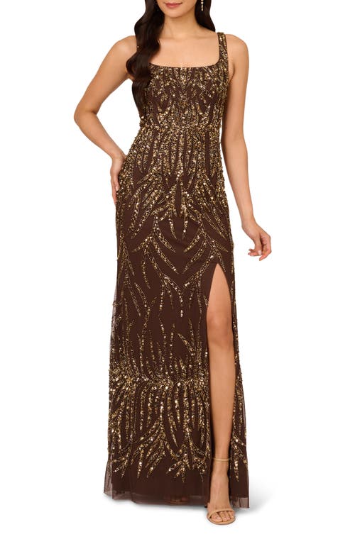 Shop Adrianna Papell Embellished Sleeveless Gown In Chocolate