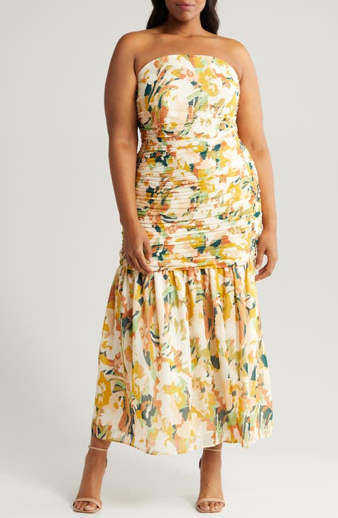Floral Print Ruched Maxi Dress (Plus)
