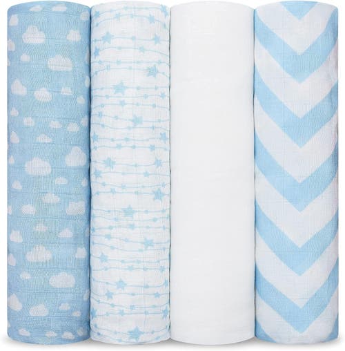 Comfy Cubs Muslin Swaddle Blankets, 4 Pack In Blue