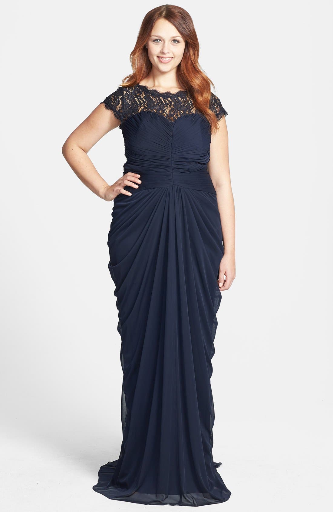 Adrianna Papell Lace Yoke Drape Mesh Gown Nordstrom