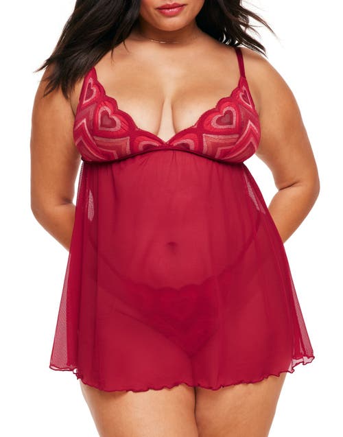 Adore Me Amorata Babydoll Lingerie Heart Red at Nordstrom,