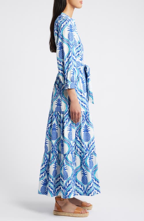 Shop Boden Alba Long Sleeve Tiered Cotton Maxi Dress In Surf The Web Pineapple Wave