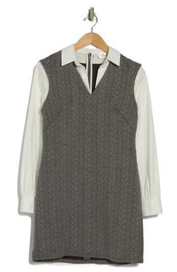 Eliza J Long Sleeve Twofer Shirtdress In Grey