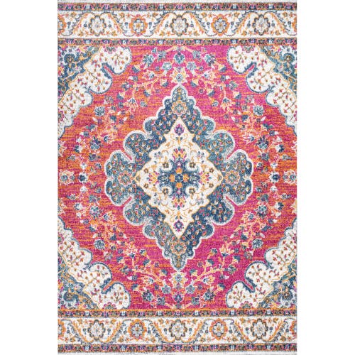 Jonathan Y Bohemian Flair Boho Vintage Medallion Area Rug In Fuchsia White