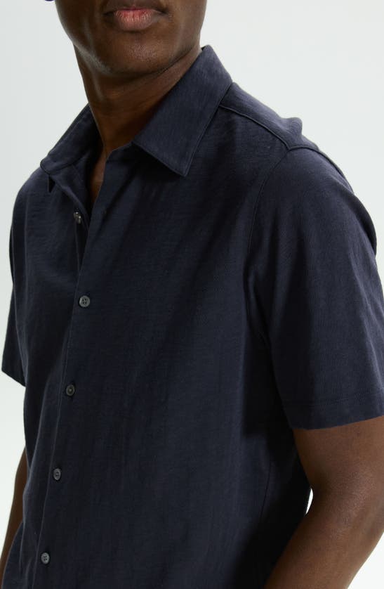 Shop Theory Noran Short Sleeve Knit Button-up Shirt In Eclipse