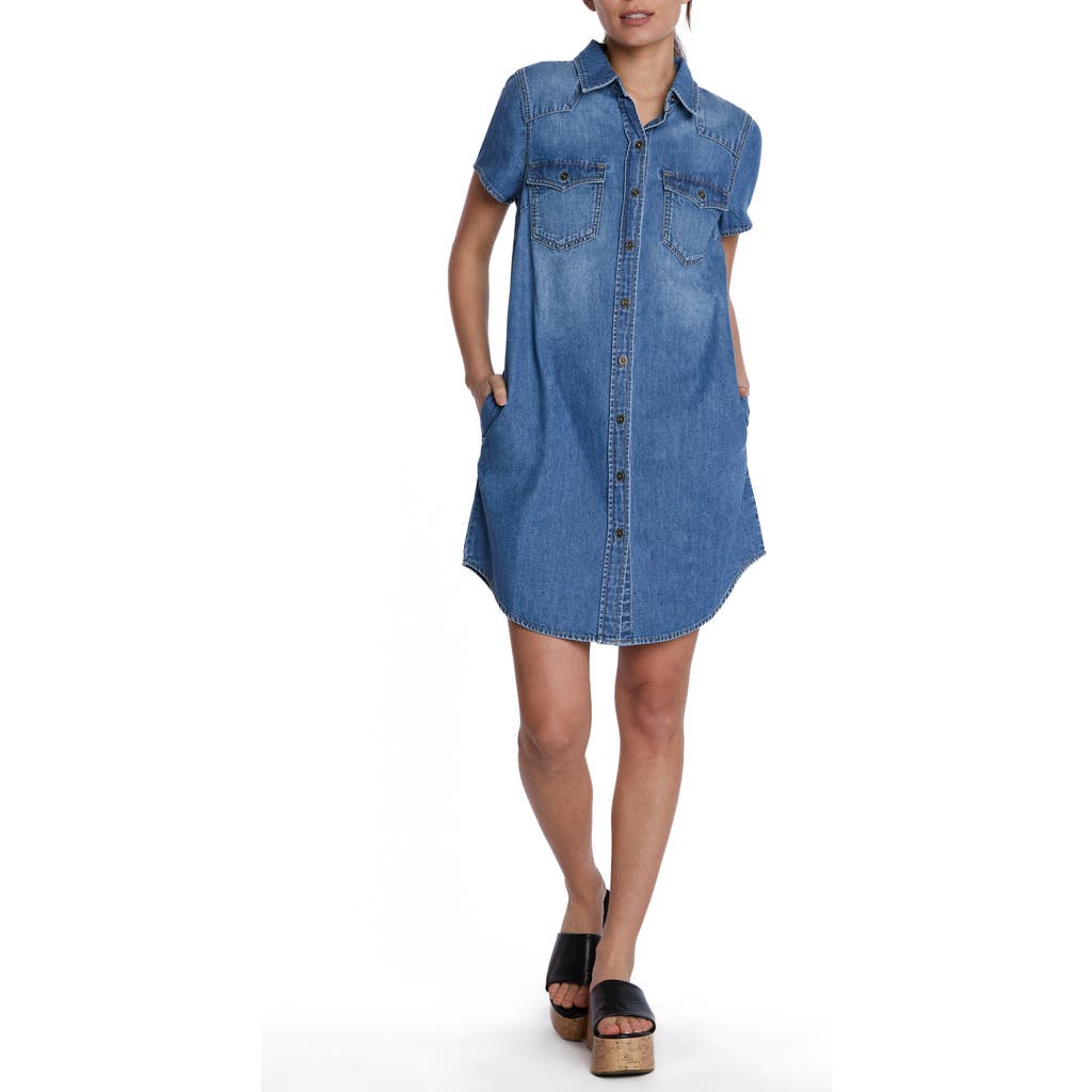 Wash Lab Denim Amanda Short Sleeve Denim Shirtdress In Blue