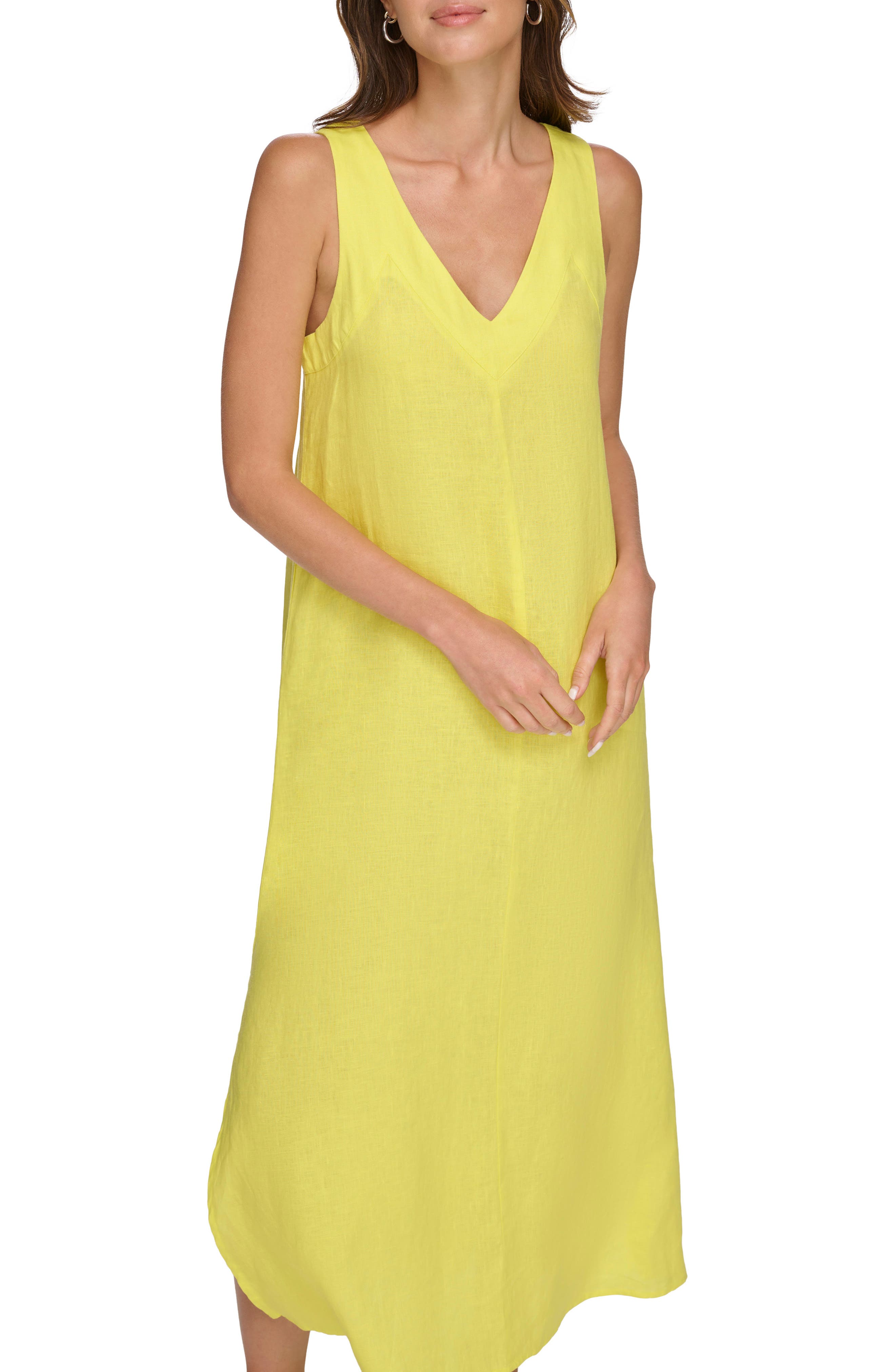 DKNY V-Neck Linen Maxi Dress in Limonata | Smart Closet DKNY V-Neck Linen Maxi Dress in Limonata | Smart Closet
