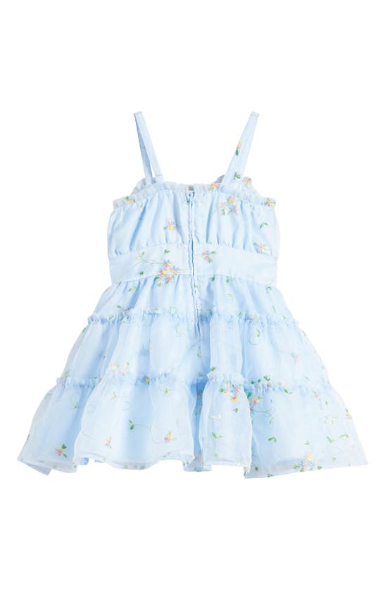 Shop Bcbg Kids' Floral Embroidered Tiered Dress In Dusty Blue