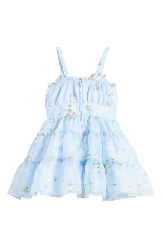 Shop Bcbg Girls Kids' Floral Embroidered Tiered Dress In Dusty Blue