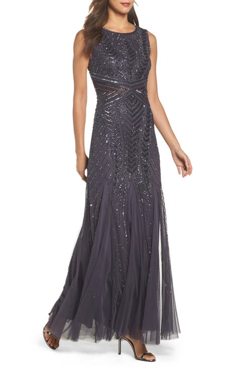 Bead Accent Crepe Halter Gown In Midnight - Adrianna Papell