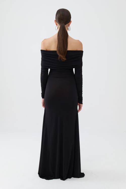 Shop Nocturne Off-the-shoulder Maxi Dress In Black