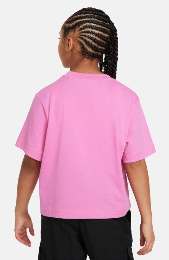 Shop Nike Sportswear Kids' Essential Boxy Embroidered Swoosh T-shirt In Playful Pink/ White