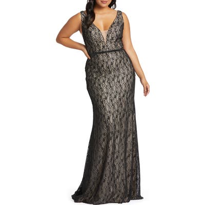 Plus Size MAC Duggal Lace Trumpet Gown, Black