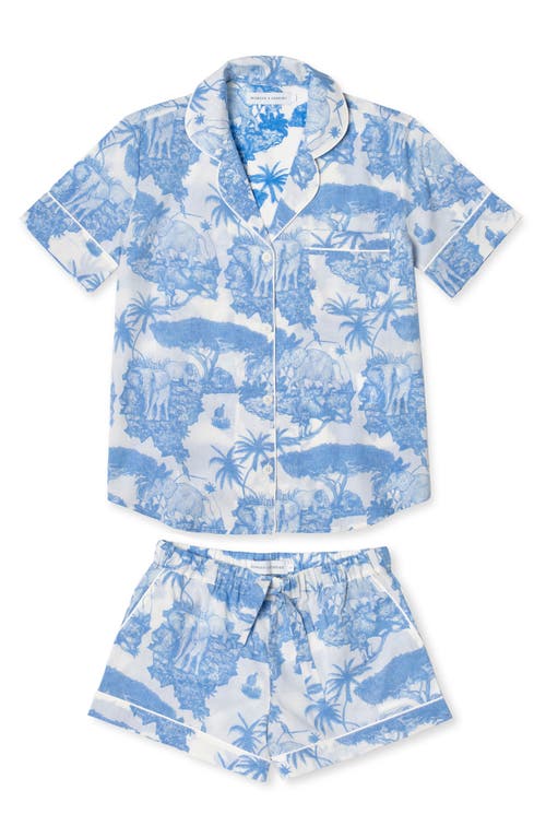 Shop Desmond & Dempsey Print Cotton Short Pajamas In Loxodonta Blue