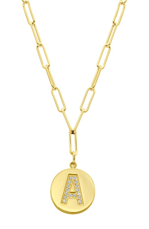 14K Gold Plated Pavé Initial Pendant Necklace