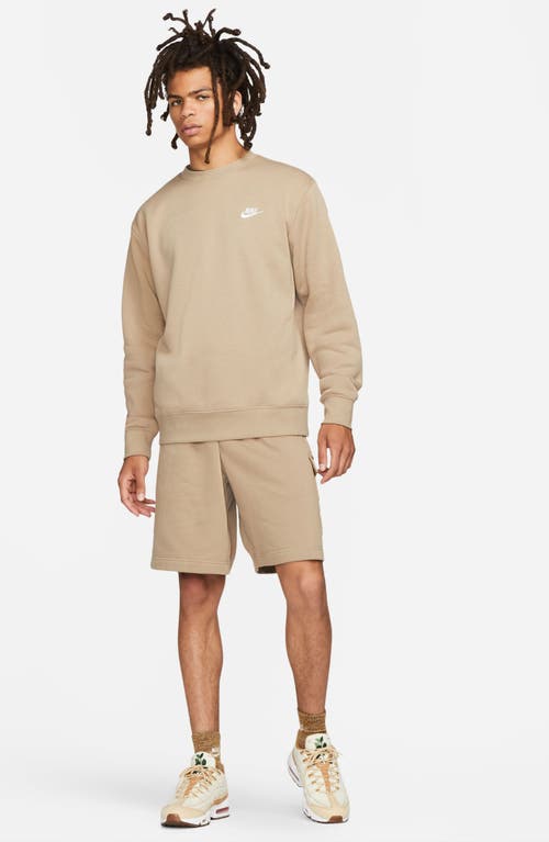 Shop Nike Club Crewneck Sweatshirt In Khaki/white