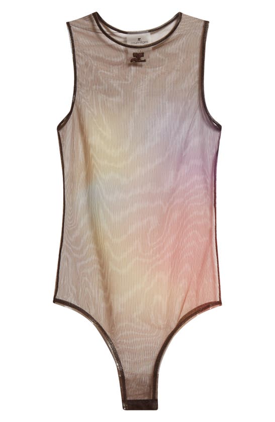 Courrèges Aura Sheer Tulle Bodysuit In Multicolor / Coffee
