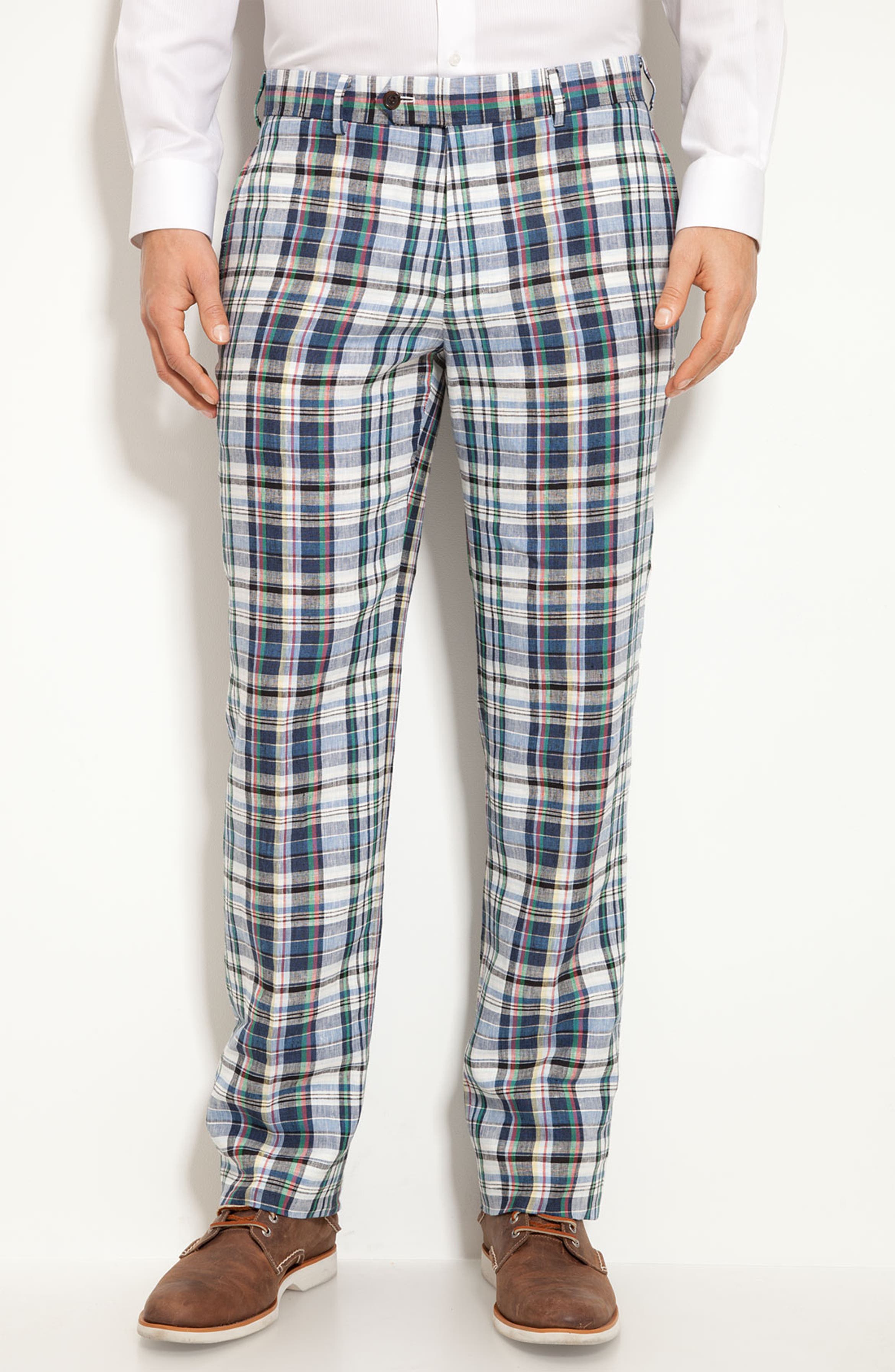 Brooks Brothers 'Fitzgerald' Madras Plaid Flat Front Trousers | Nordstrom