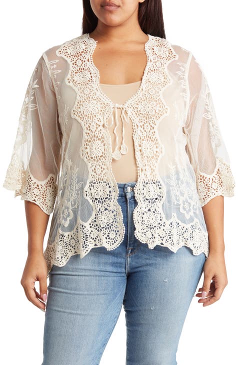 LUCKY BRAND Plus Size Lace 3/4 Sleeve Top 3X