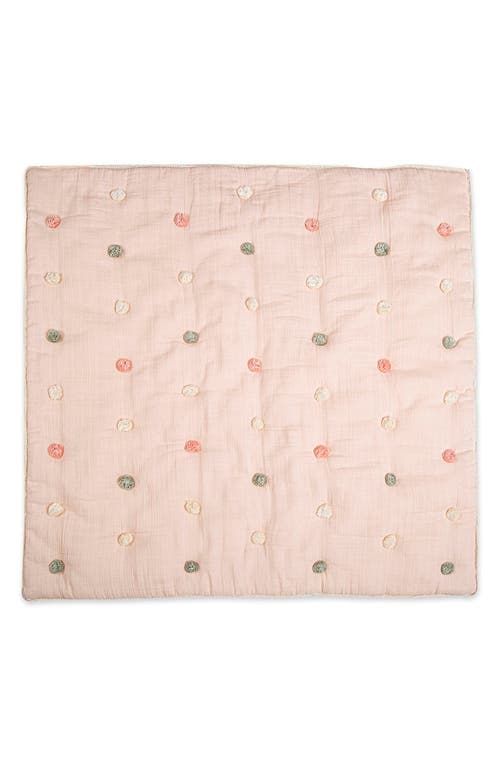 Crane Baby Pompom Cotton Muslin Baby Blanket In Pink/white