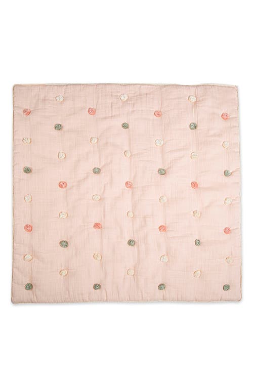 Crane Baby Kids'  Pompom Cotton Muslin Baby Blanket In Pink/white