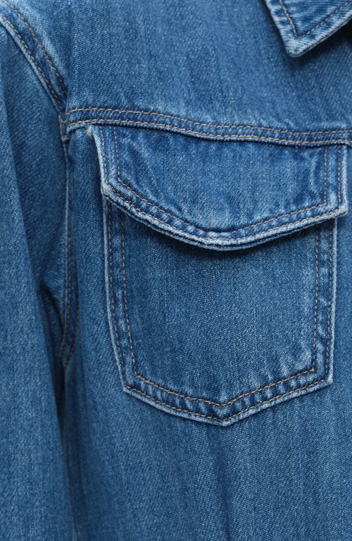 Bayeas Resa Long Sleeve Fray Hem Denim Mini Shirtdress In Medium Blue