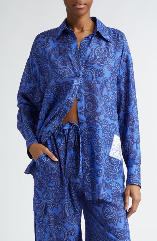 Shop Zimmermann Ottie Relaxed Fit Paisley Silk Button-up Shirt In Blue Paisley