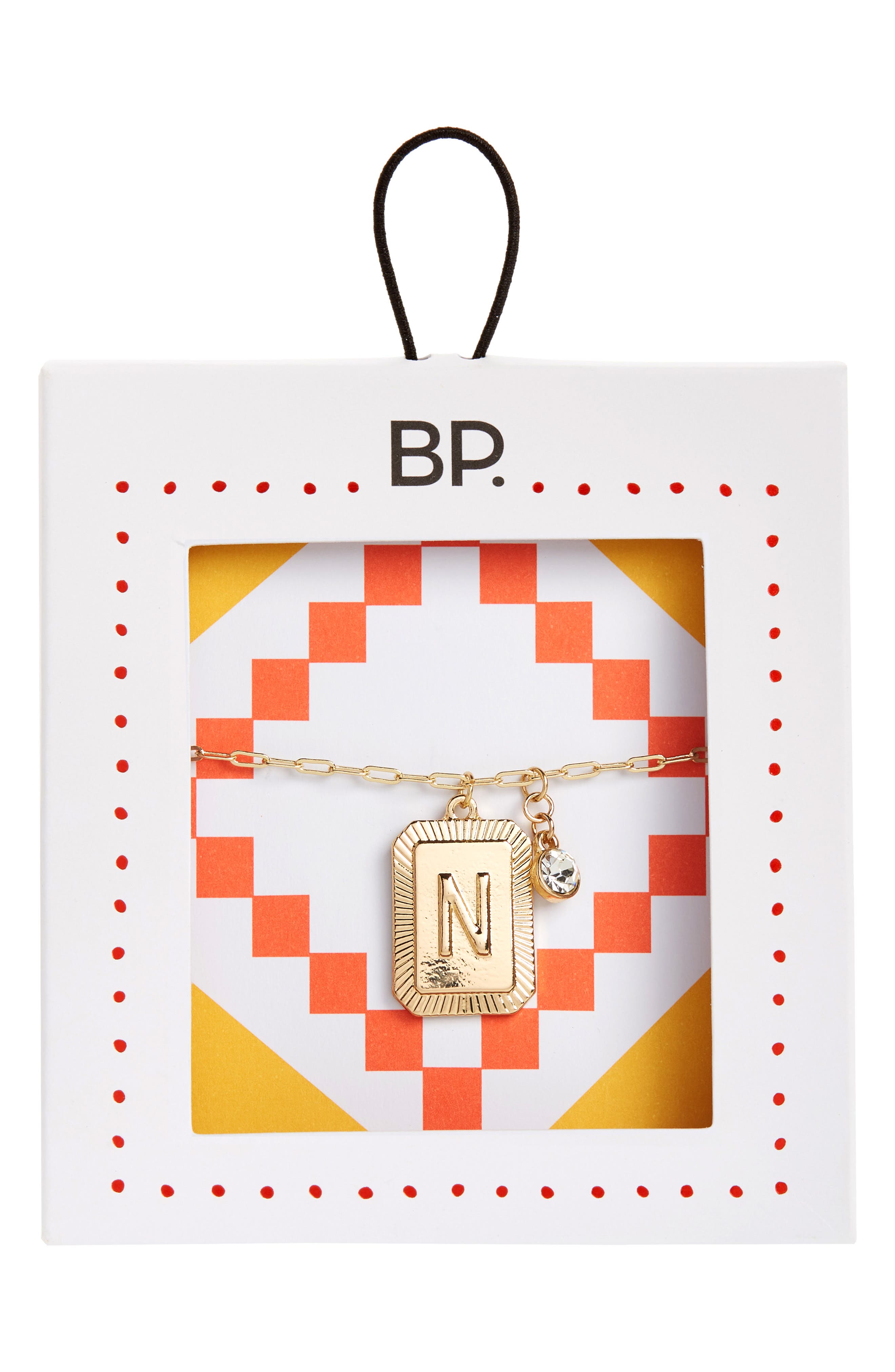 BP. Initial Plaque Pendant Necklace in N- Clear- Gold