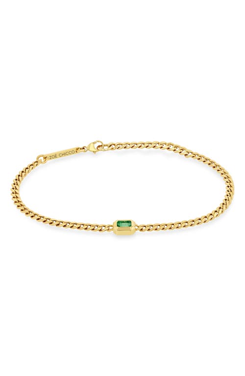 Zoë Chicco Emerald Curb Chain Bracelet in 14K Yellow Gold at Nordstrom, Size 6.5