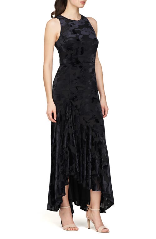 Shop Js Collections Natalia Floral Asymmetric Ruffle Gown In Black