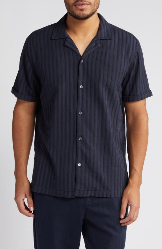 Shop Rails Sinclair Textured Stripe Camp Shirt In Deep Water