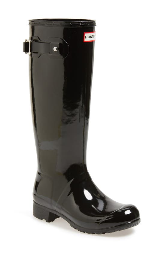 Hunter Original Back Adjustable Gloss Rain Boot In Black