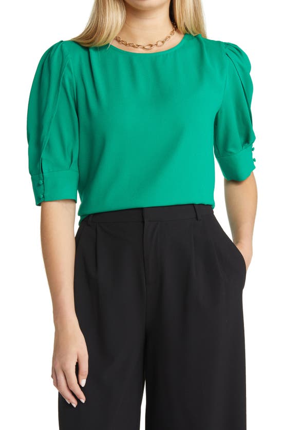 Halogen Pleat Sleeve Top In Green Genius