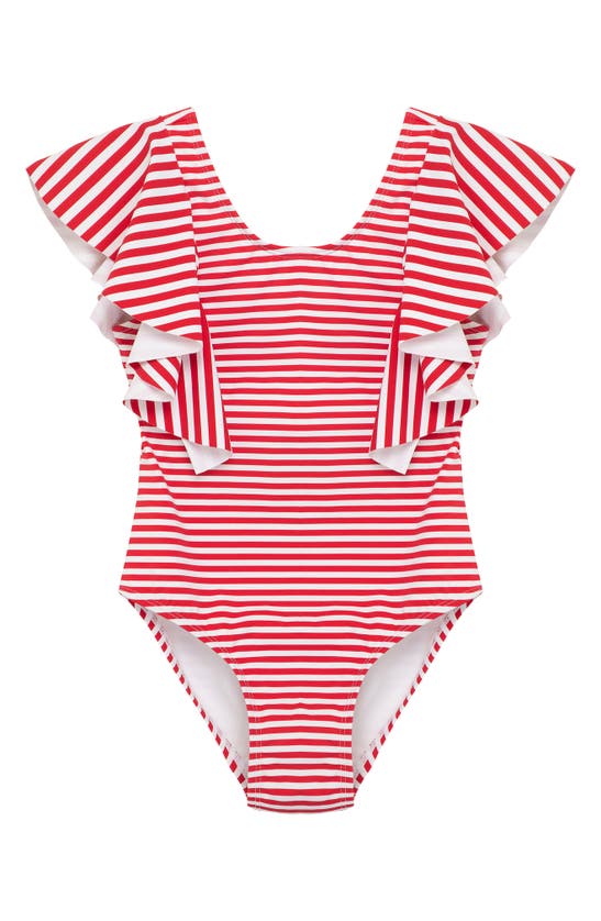 Habitual Girls' Malibu Stripe One Piece Swimsuit - Big Kid In Red