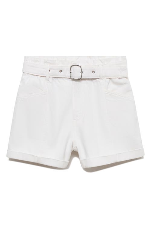 Shop Mango Belted Denim Shorts In White