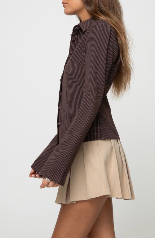 Princess Polly Anni Pinstripe Button-up Shirt In Brown