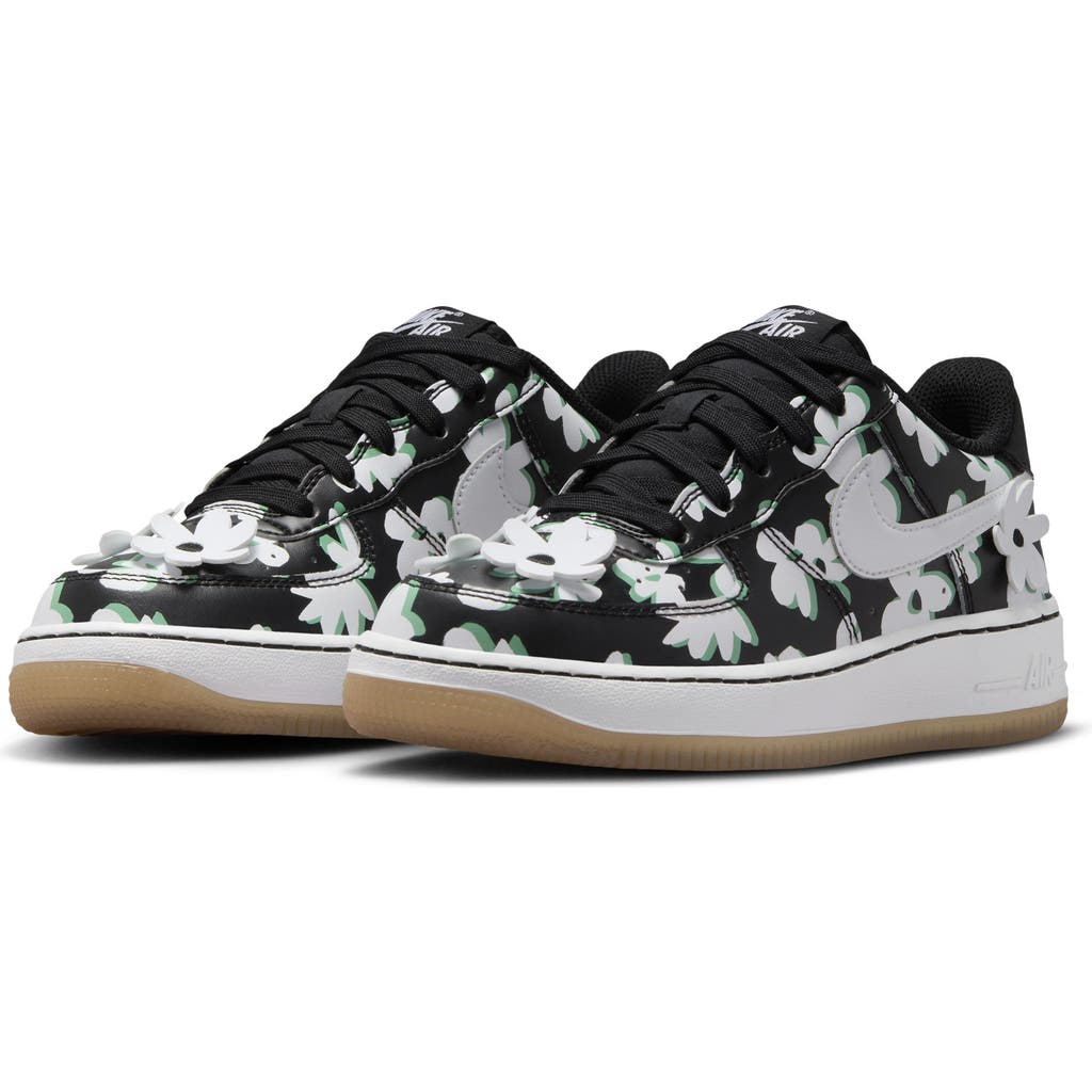 Nike Kids' Air Force 1 Lv8 Sneaker In Black/white/green