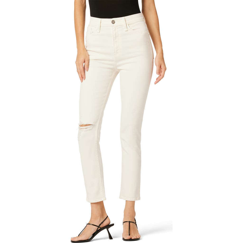 Hudson Harlow Ultrahigh Waist Ankle Cigarette Jeans In Destructed Ecru