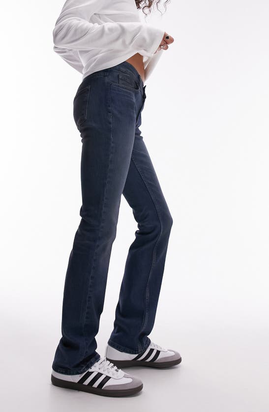 Shop Topshop Low Rise Baby Bootcut Jeans In Mid Blue