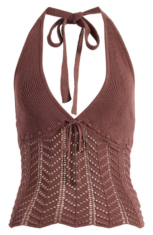 Shop Pacsun Kelli Knit Halter Top In Deep Mahogany