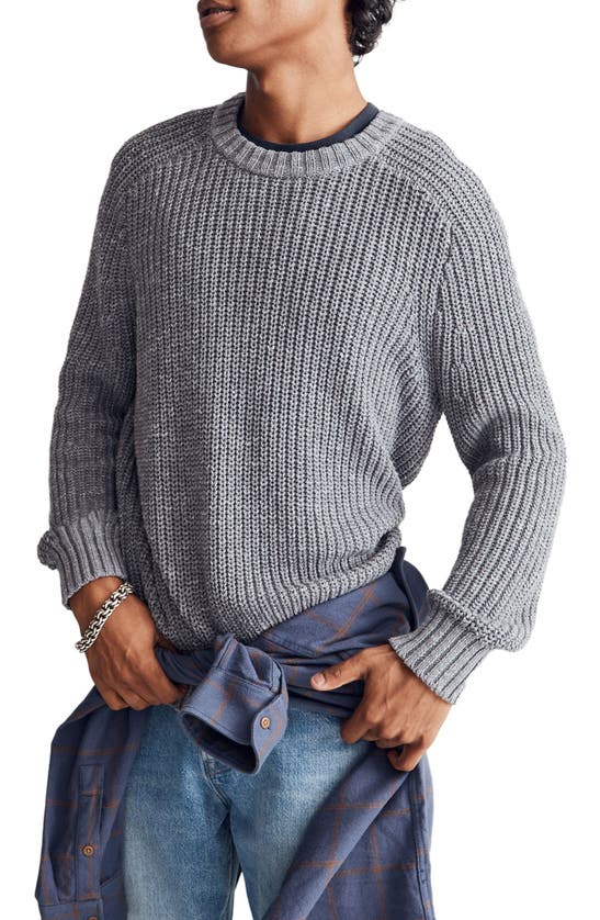 Madewell Oversize Fisherman Sweater In Grey Marl