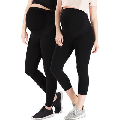 Belly Bandit 2-Pack Bump Support(TM) Leggings & Bump Support(TM) Capri Leggings, Black
