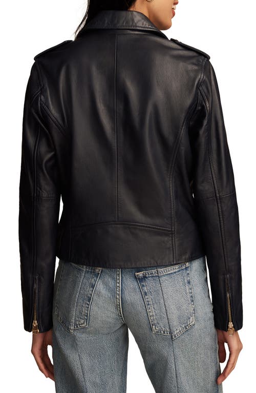 Shop Lucky Brand Classic Leather Moto Jacket In Midnight Navy