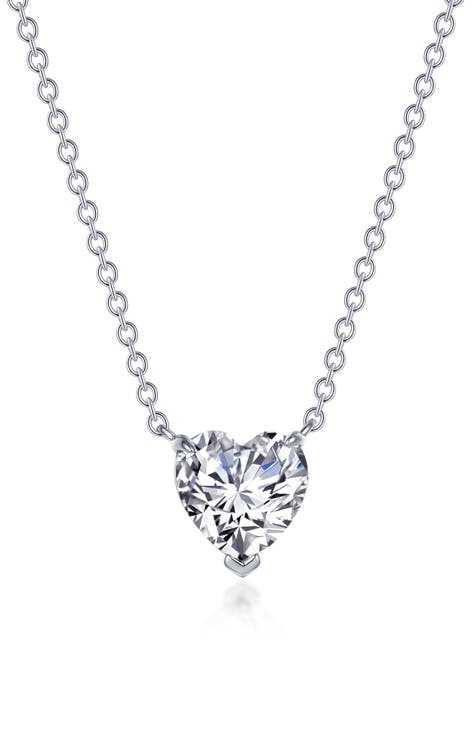 Simulated Diamond Solitaire Heart Pendant Necklace