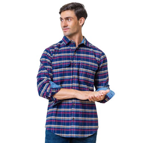 Hope & Henry Organic Flannel Double Pocket Shirt In Navy Autumn Plaid