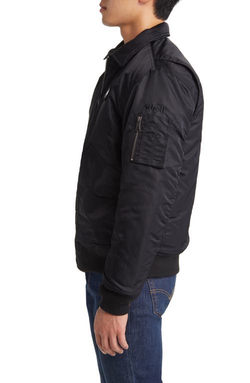 Shop Schott Nyc Water Resistant Satin Flight Jacket In Black