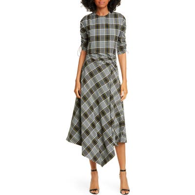Jonathan Simkhai Plaid Asymmetrical Ruched Crepe De Chine Dress, Blue