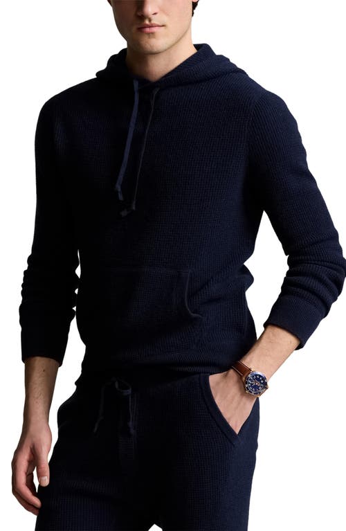 Shop Polo Ralph Lauren Waffle Knit Cashmere Hoodie In Hunter Navy