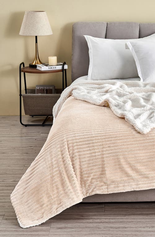 Woven & Weft Ribbed Faux Shearling Reversible Blanket In Cappuccino