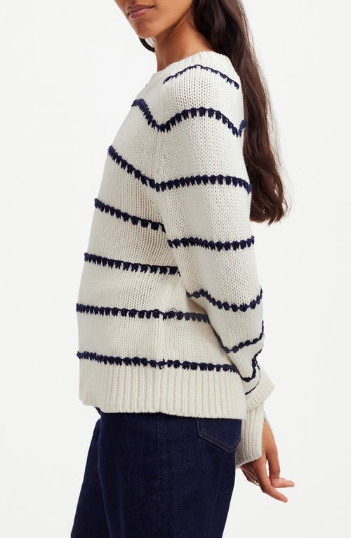 Shop Madewell Stripe Textured Cotton Sweater In Bright Ivory